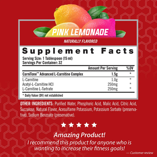 L-Carnitine LS3 Concentrated Liquid Metabolic Enhancer and Energy Booster - Health and Fitness - Keto Friendly - Stimulant Free - Pink Lemonade 1500Mg (32 Servings)