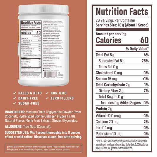 Keto Coffee Creamer Powder Vanilla Chai — Keto-Friendly, Non-Dairy & Low Sugar Creamer. Made with Grass-Fed Collagen Protein Powder, MCT Oil & Monk Fruit. Soy & Gluten Free (7.1 OZ)