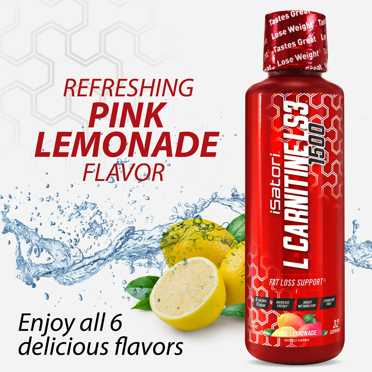 L-Carnitine LS3 Concentrated Liquid Metabolic Enhancer and Energy Booster - Health and Fitness - Keto Friendly - Stimulant Free - Pink Lemonade 1500Mg (32 Servings)