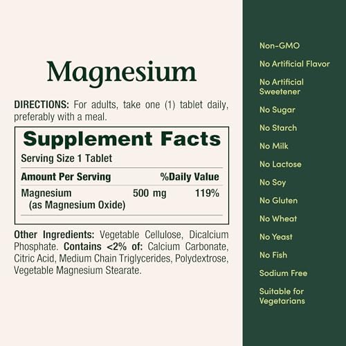 Nature’s Bounty Magnesium 500mg Tablets