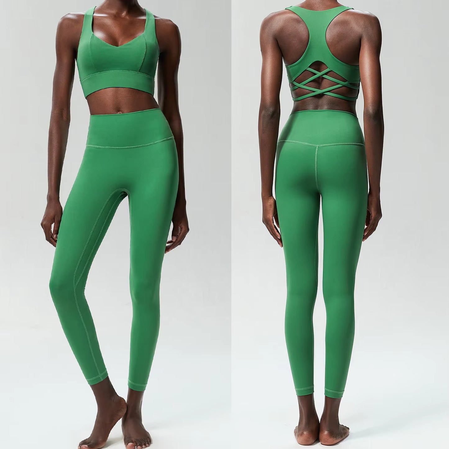 Women Two Piece Yoga Set Solid Color Naked Gym Suit Quick Dry Running Sportswear Sport Bra Female Workout Fitness Outfit Clothes