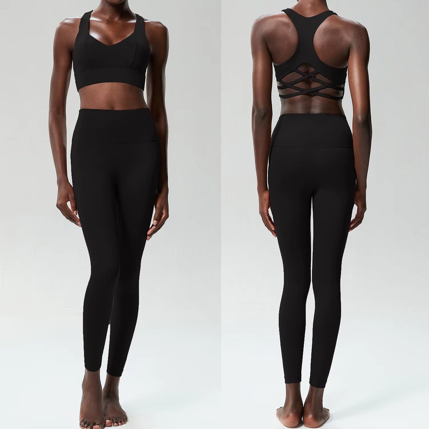 Women Two Piece Yoga Set Solid Color Naked Gym Suit Quick Dry Running Sportswear Sport Bra Female Workout Fitness Outfit Clothes