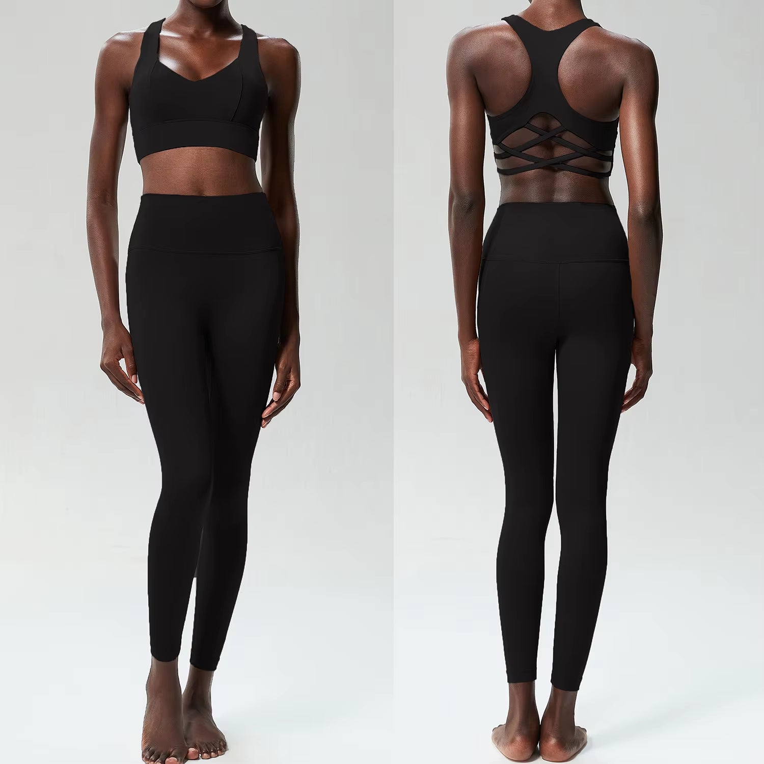 Women Two Piece Yoga Set Solid Color Naked Gym Suit Quick Dry Running Sportswear Sport Bra Female Workout Fitness Outfit Clothes