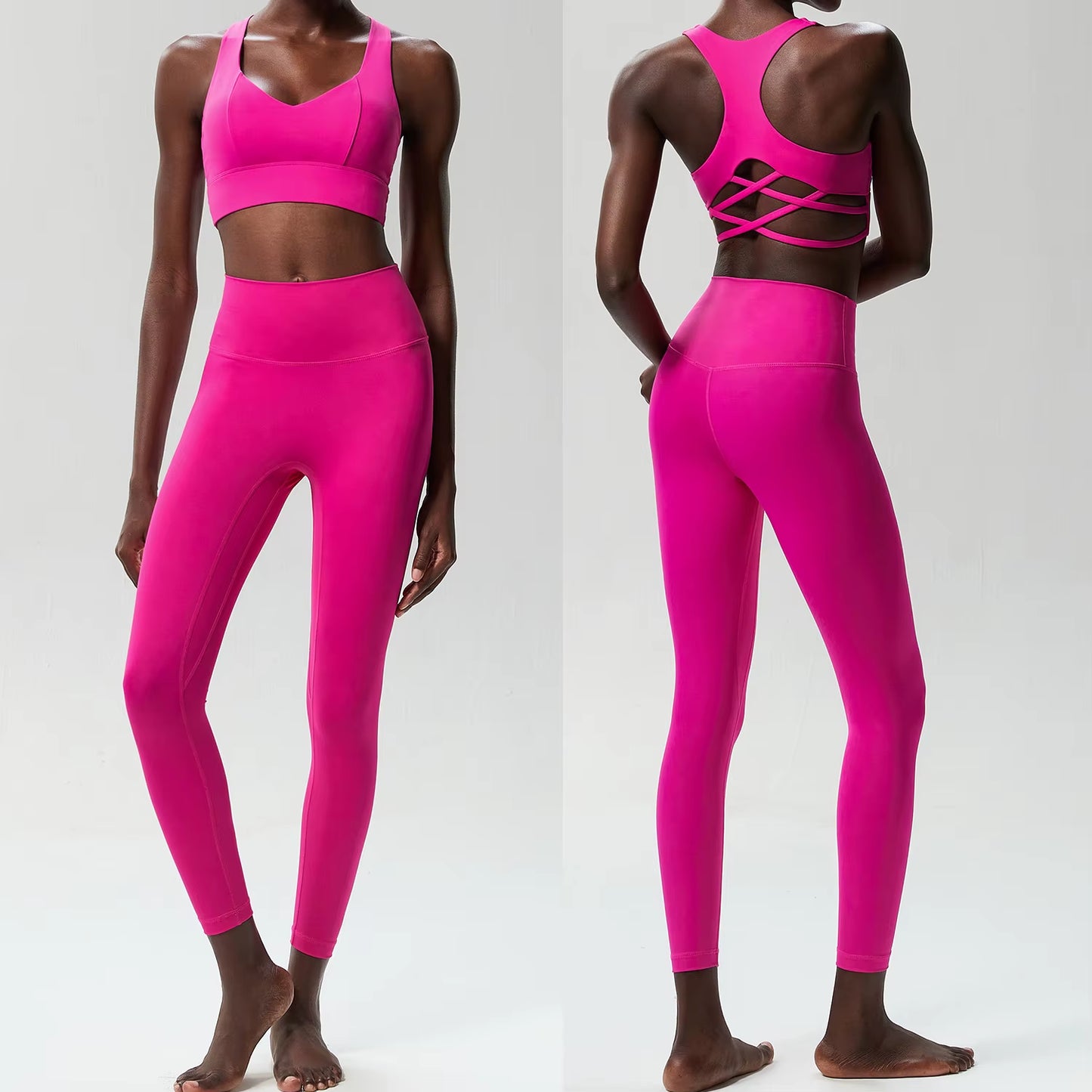 Women Two Piece Yoga Set Solid Color Naked Gym Suit Quick Dry Running Sportswear Sport Bra Female Workout Fitness Outfit Clothes